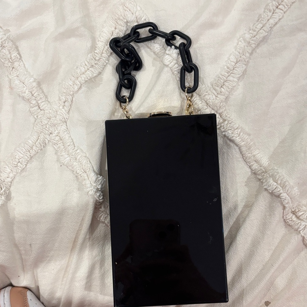 A New Day Black Rectangular Clutch with Chain Handle